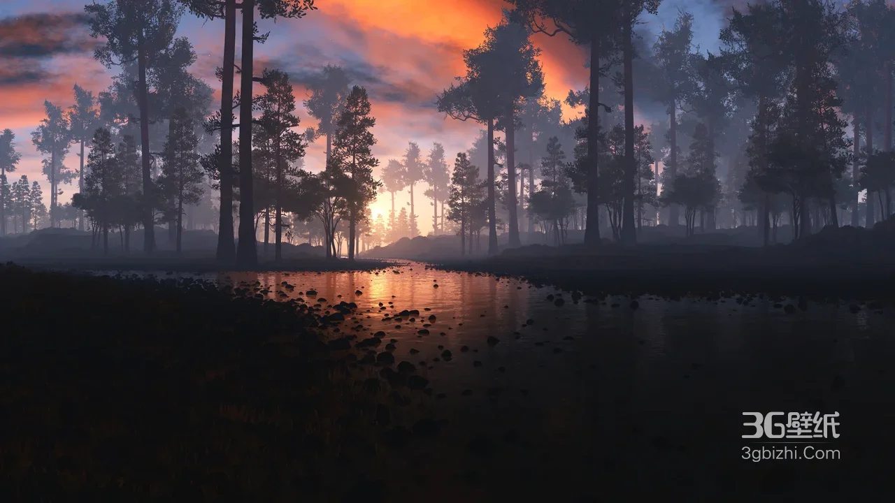 森林河流黄昏·唯美写实风 静谧意境电脑壁纸精选1