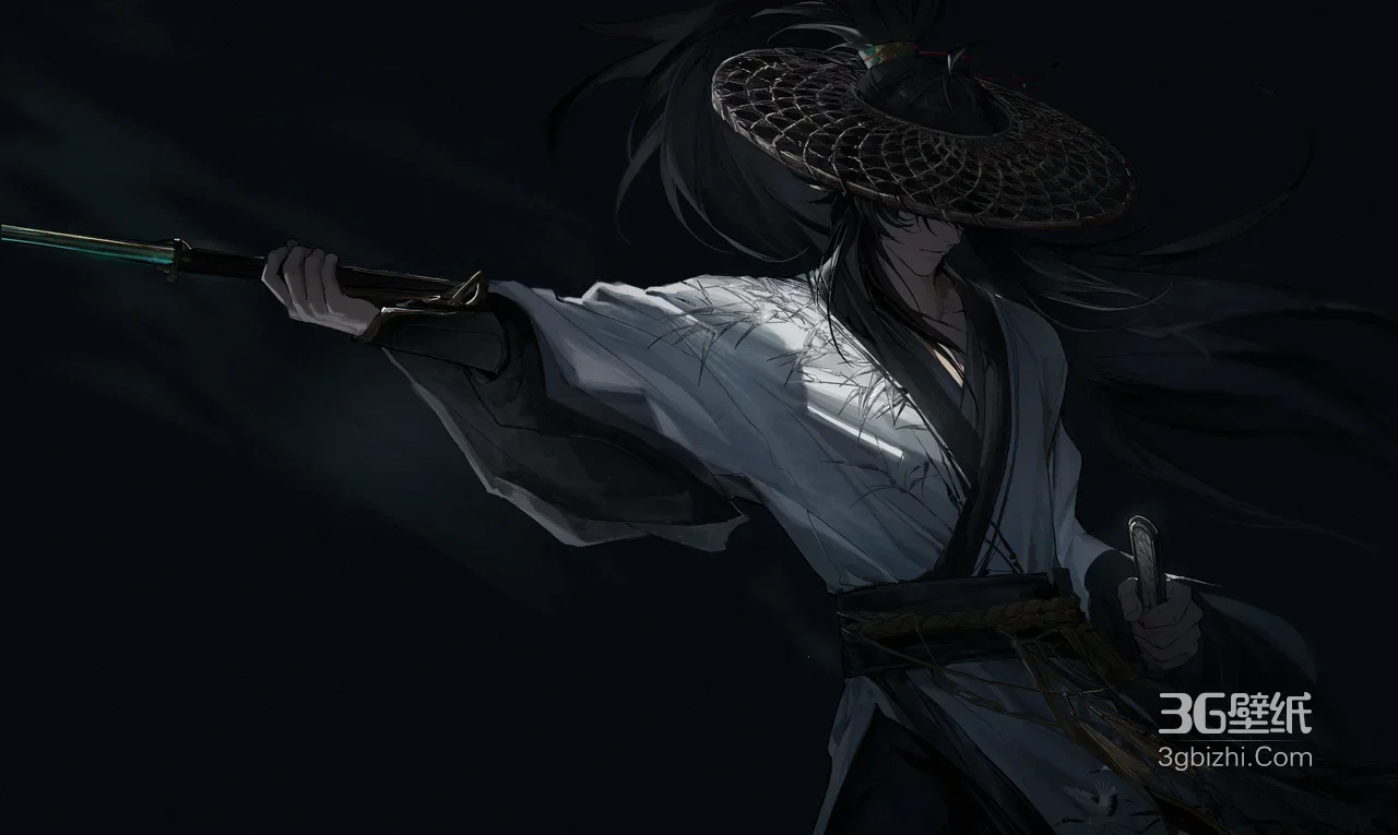 古风剑客·斗笠白衣执剑 国风暗黑武侠电脑壁纸1