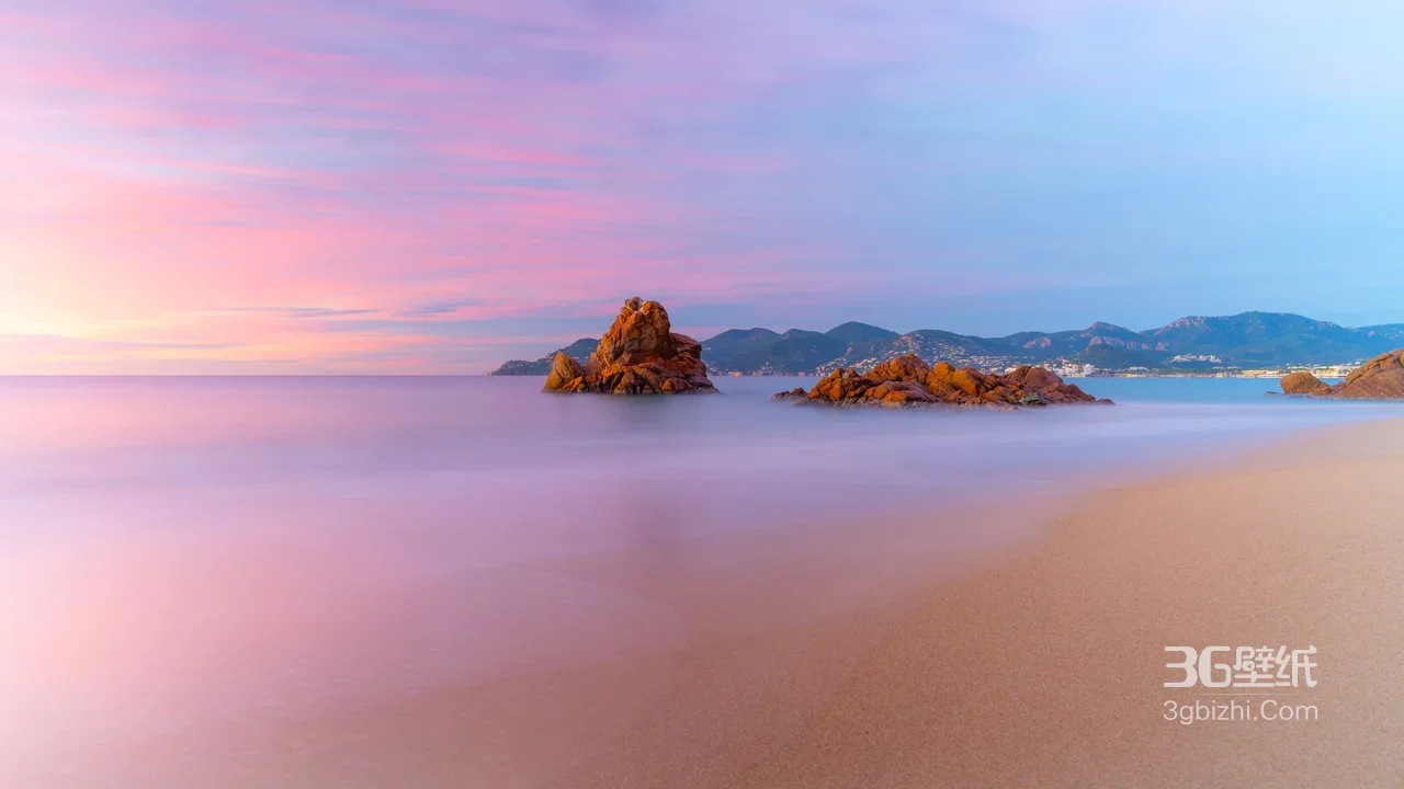 海岸礁石·唯美日落海滩 宽屏电脑壁纸1
