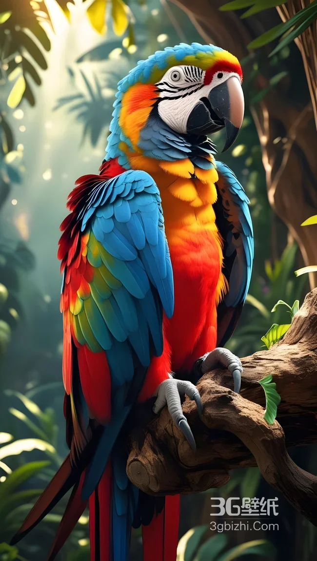 五彩金刚鹦鹉·写实雨林风 超高清手机壁纸1