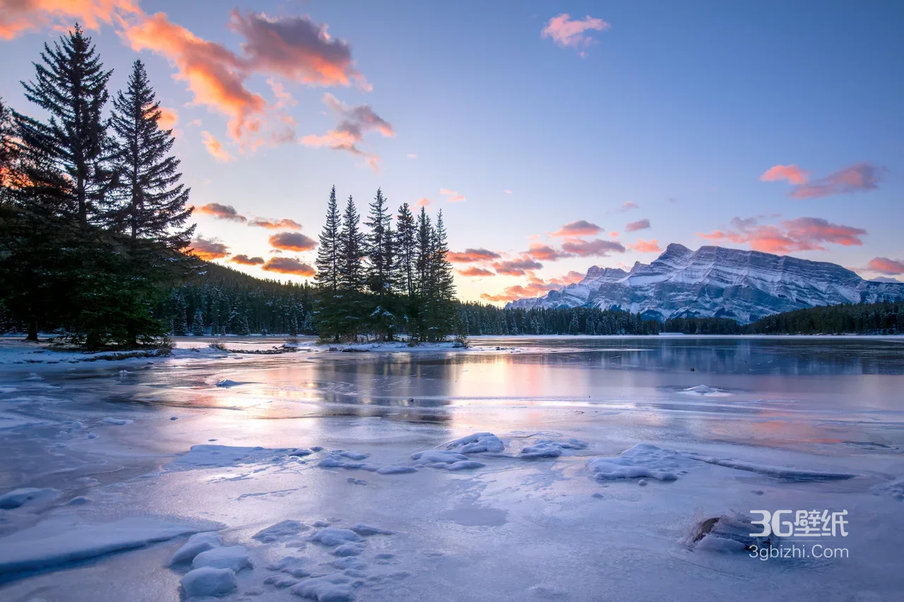 冰雪湖山松林·唯美写实 冬季宽屏风景壁纸1