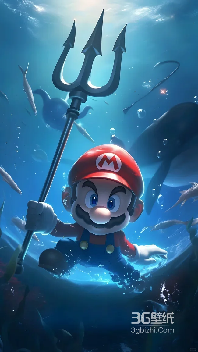 马里奥·持三叉戟 写实梦幻风 超级马里奥 超人气壁纸1