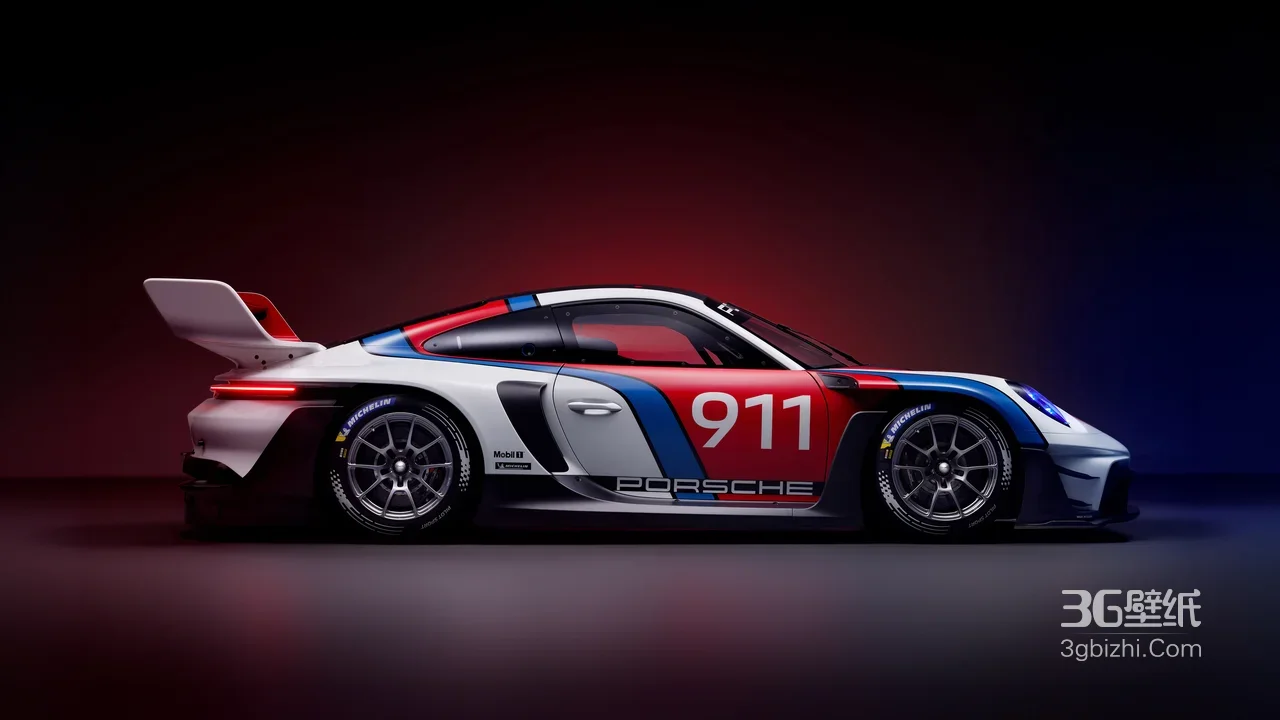 保时捷911竞技赛车·红蓝白涂装 宽屏车机壁纸1