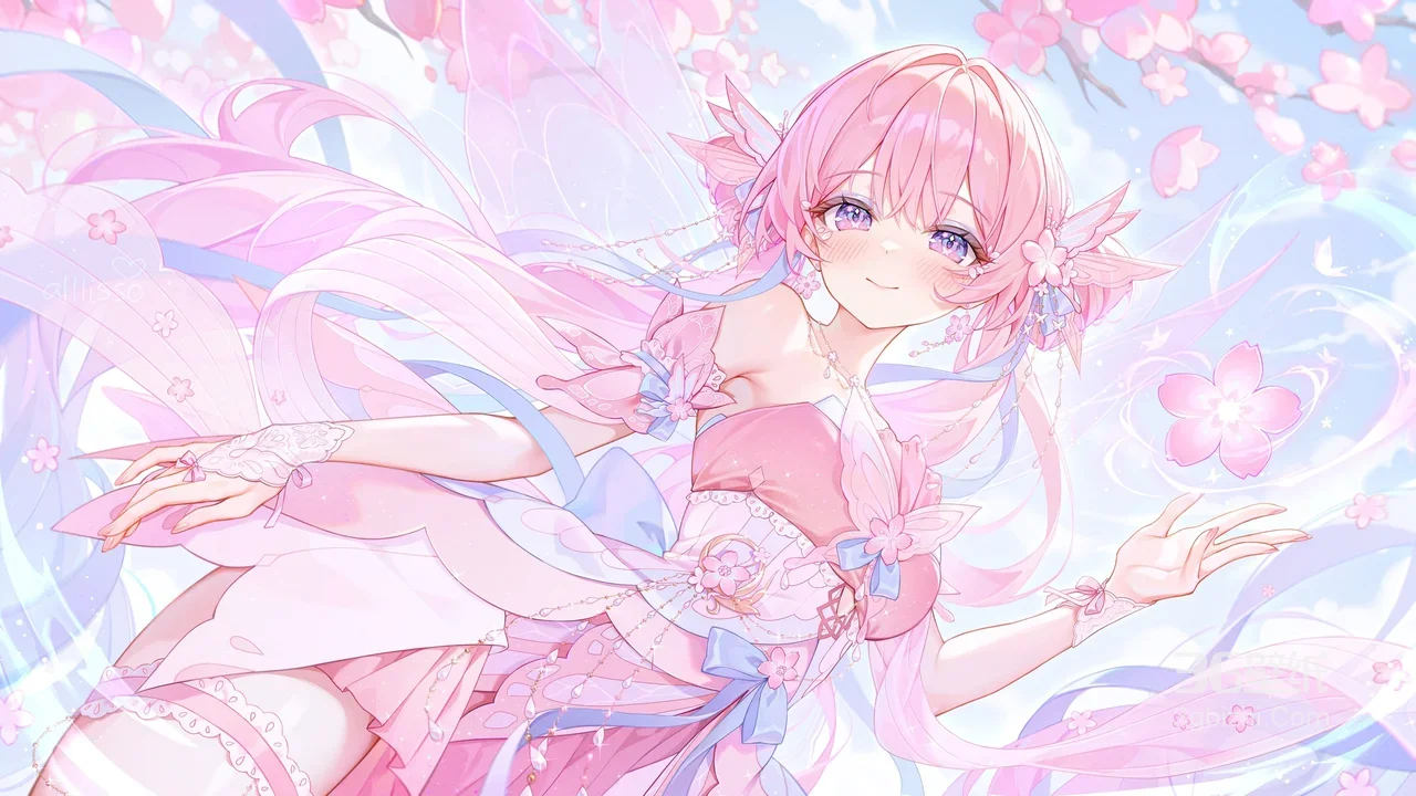 樱花精灵少女·唯美二次元动漫 春日花境宽屏电脑壁纸1