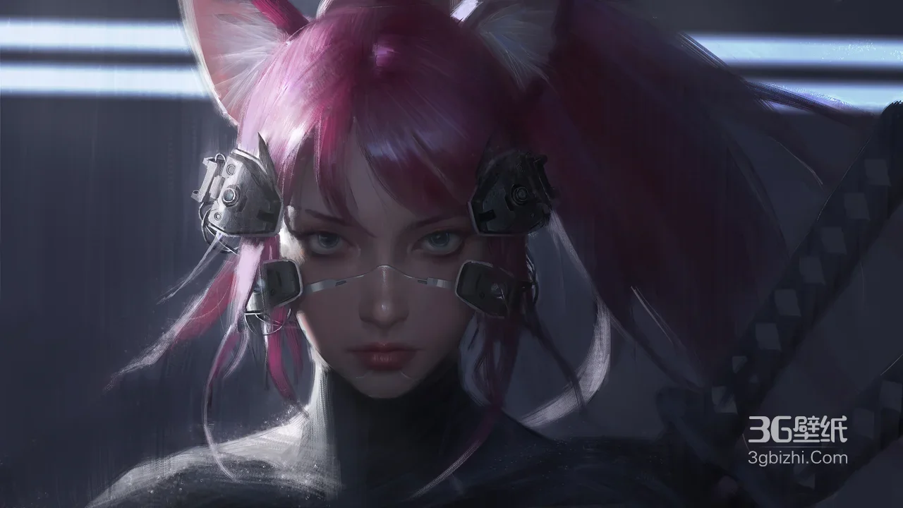赛博朋克粉发猫耳机械少女·写实风 赛博朋克电脑壁纸1