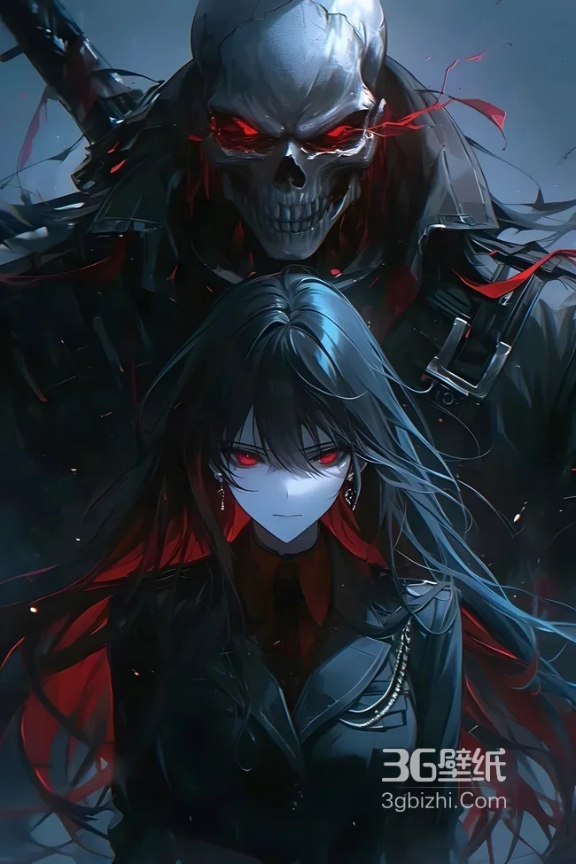 暗黑骷髅&红瞳少女·冷峻暗黑风 高质感手机壁纸1