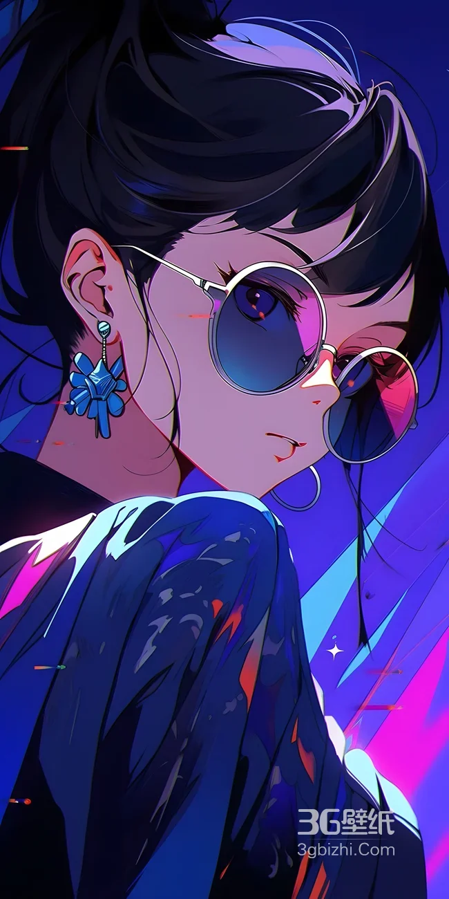赛博朋克风动漫少女·墨镜耳饰 高人气手机壁纸1