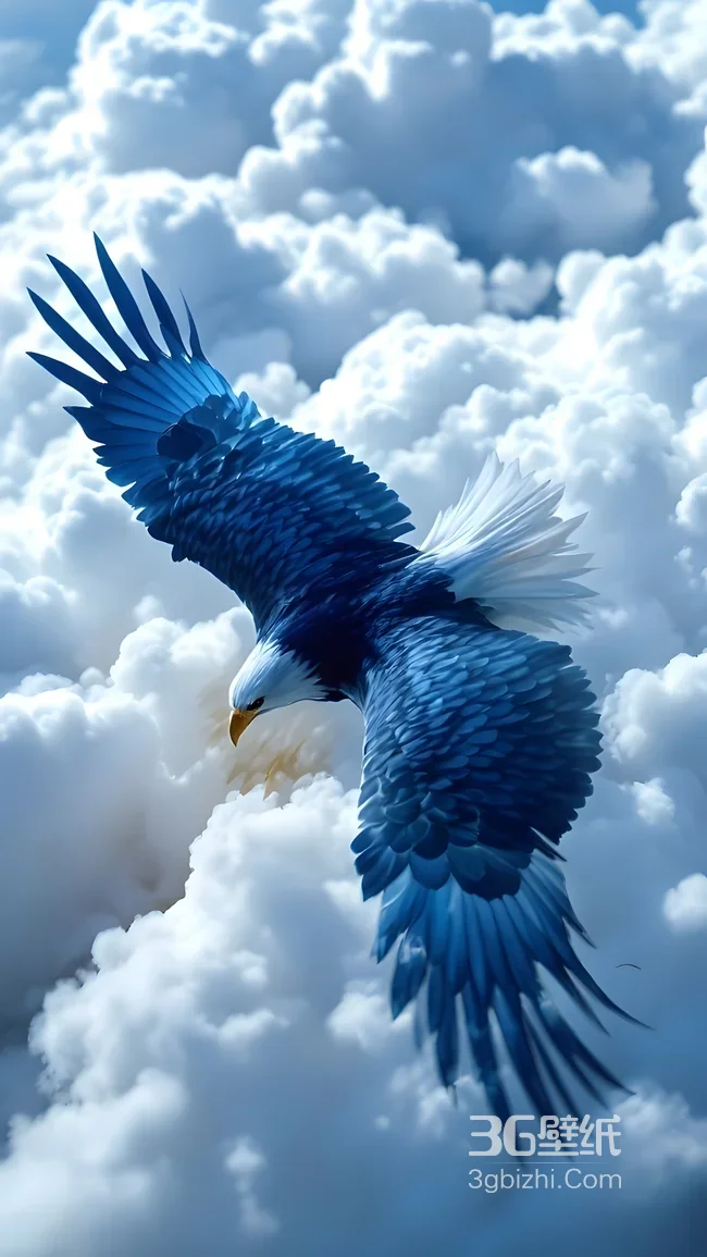 蓝羽白头鹰振翅云海 唯美梦幻风 超高清鹰类壁纸1