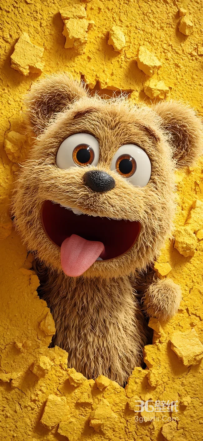 3D拟人毛绒小狗破墙·萌系治愈手机壁纸（热门萌宠壁纸）1