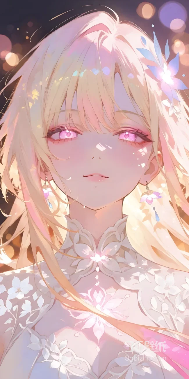 金发粉瞳花饰少女·唯美二次元 高清手机壁纸1