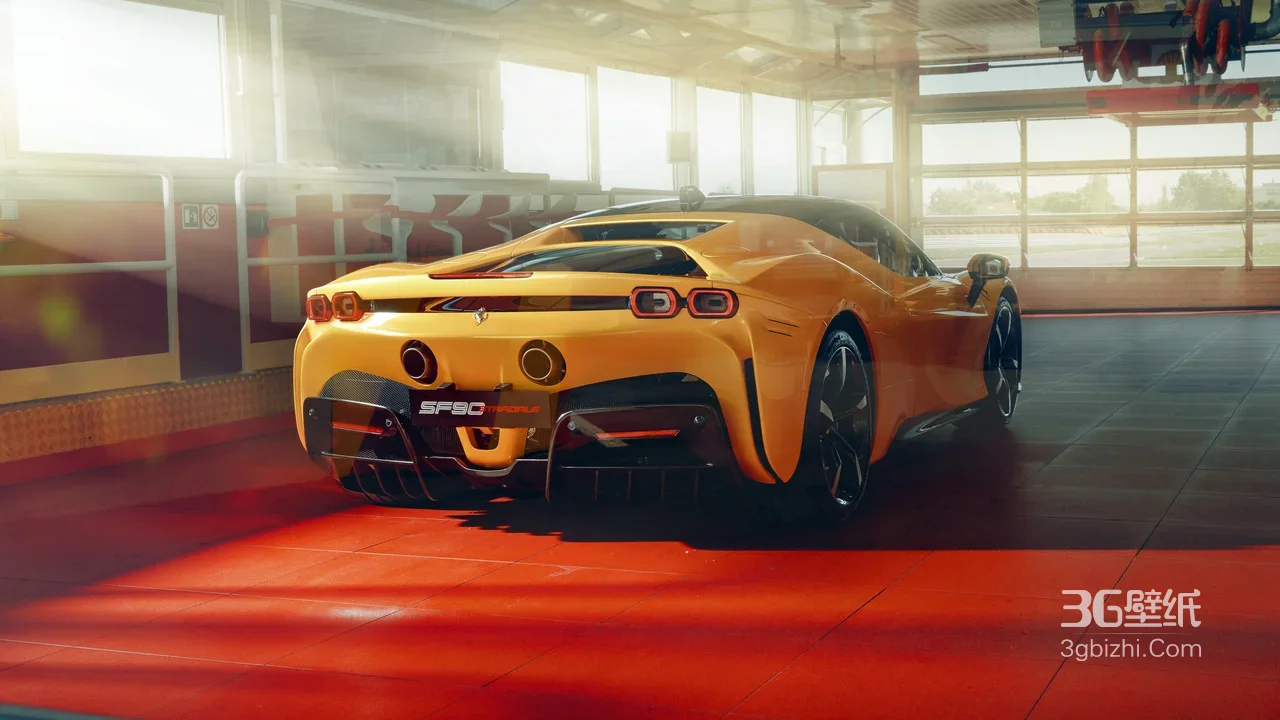 法拉利SF90 Spider·写实科技风 超跑赛道车库电脑壁纸1