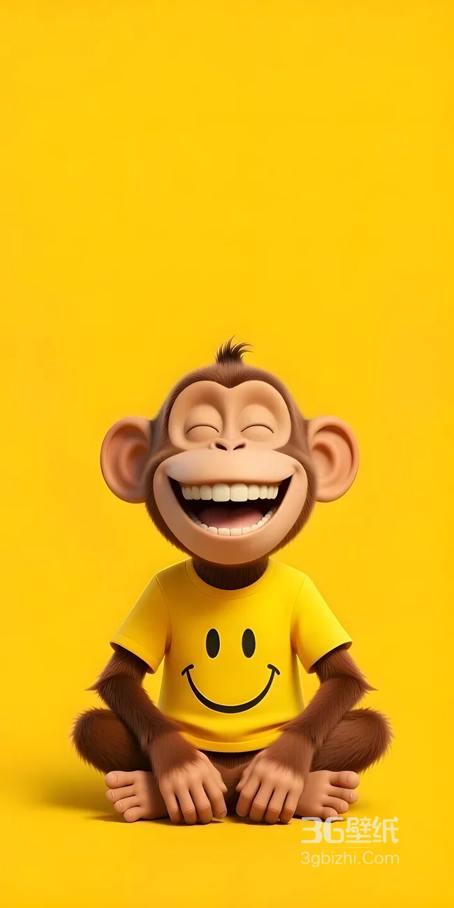 Q版卡通猴子·咧嘴大笑穿笑脸T恤 治愈萌趣手机壁纸1