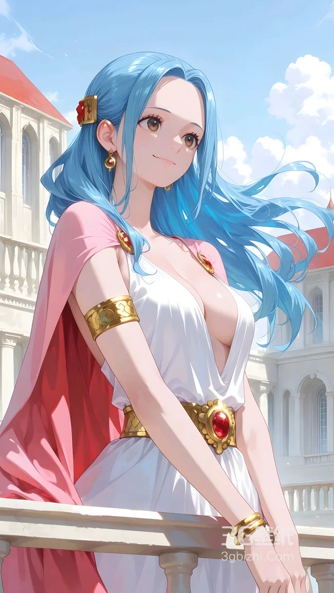 薇薇公主·蓝发飘逸 唯美动漫风 海贼王手机壁纸1