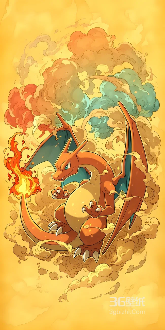 喷火龙·火焰喷发 卡通插画风 宝可梦热血壁纸1