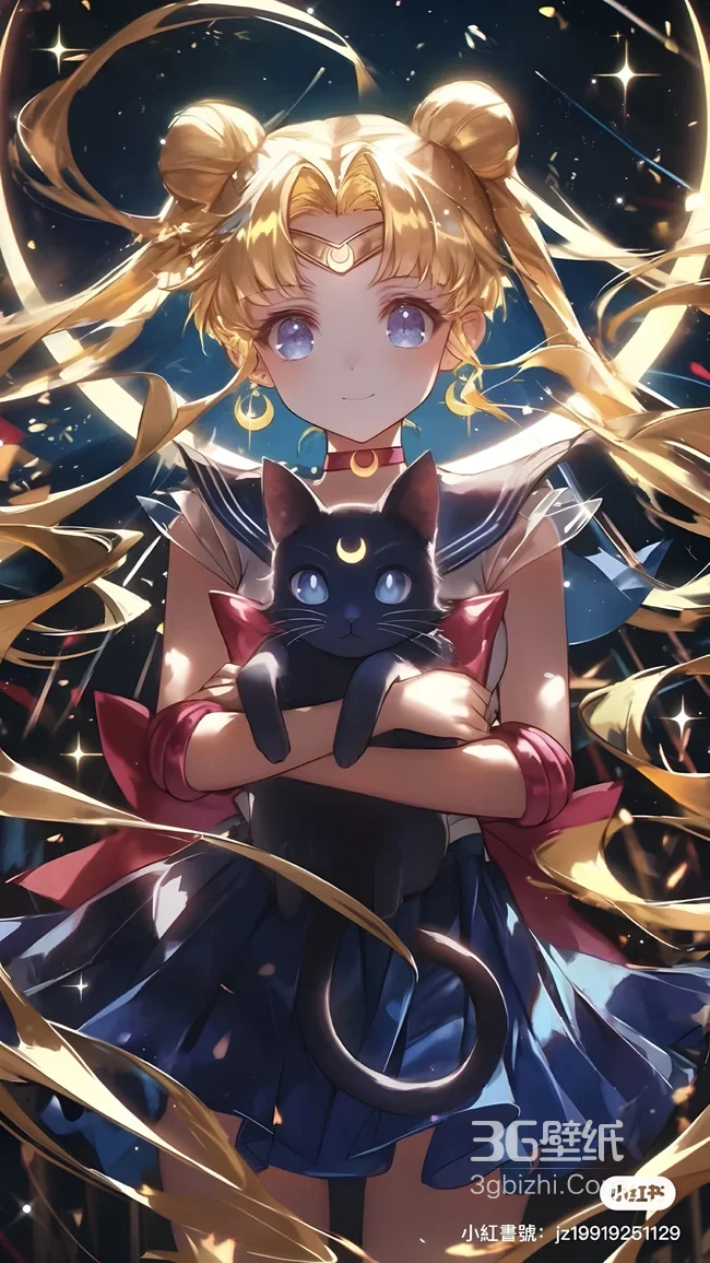 月野兔·抱露娜猫 二次元唯美风 美少女战士动漫高清壁纸1