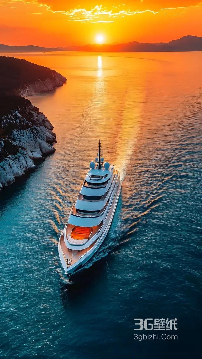 豪华游艇日落海景航行 唯美海上风光手机壁纸1