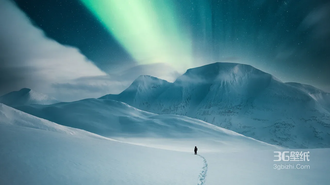 雪山极光独行旅人·唯美极地风光 高热度电脑壁纸1