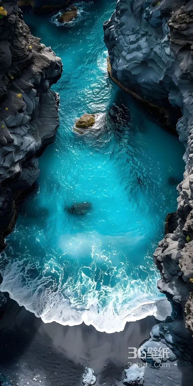 蓝海水黑岩海湾·唯美写实 小众海湾手机壁纸1