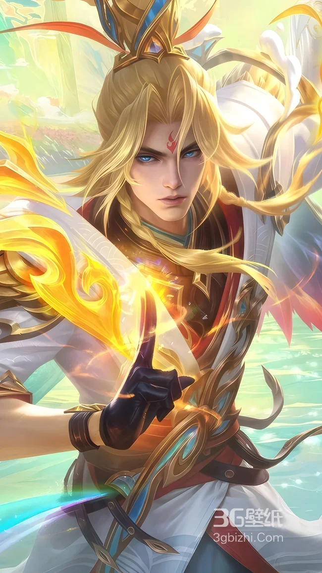王者荣耀·金发蓝眼·仙焰环绕 国风仙侠帅哥高清手机壁纸1