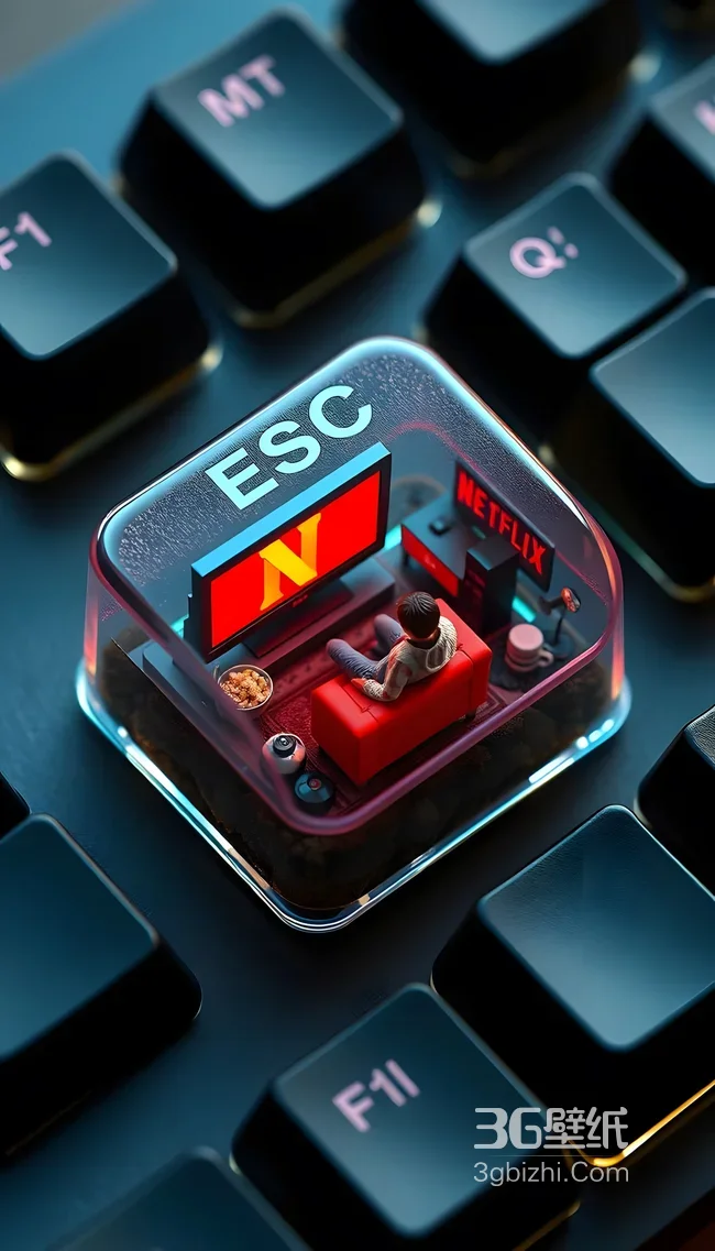 ESC键帽微缩Netflix追剧场景 创意写实手机壁纸1