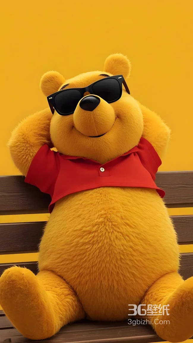 小熊维尼·墨镜红衫 迪士尼卡通治愈手机壁纸1