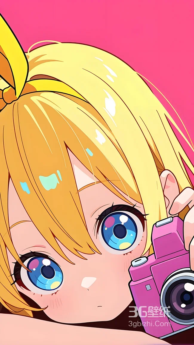 金发蓝眼萌系少女·持粉相机二次元风壁纸 高人气萌系壁纸1