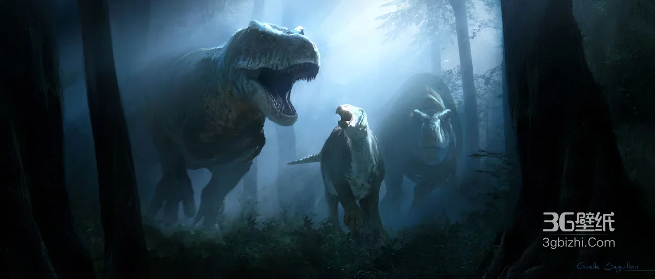 史前恐龙群·写实暗黑风·古生物CG 迷雾森林冒险壁纸优选1