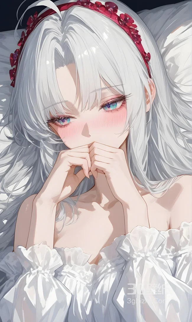 白发少女·红饰白裙 唯美二次元风格 二次元少女壁纸1