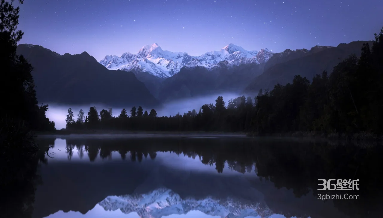 雪山湖泊森林·唯美夜景 星空倒影电脑壁纸推荐1