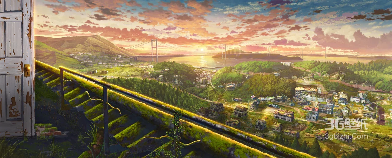 废弃城镇跨海大桥·唯美日系动漫场景 宽屏电脑壁纸1