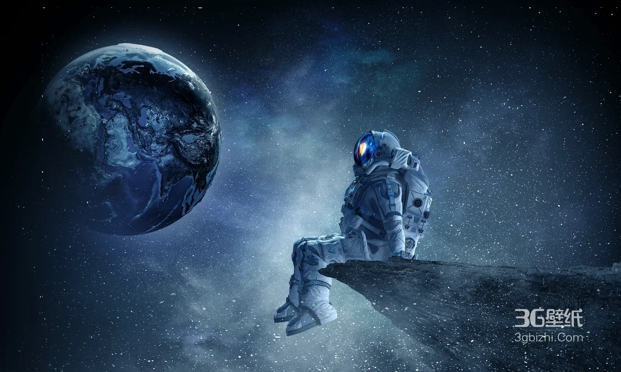 宇航员·陨石望地球 科幻写实风 宇宙主题壁纸1