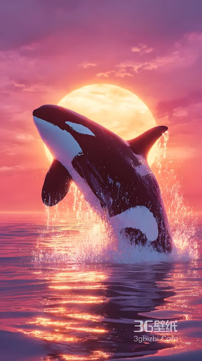 虎鲸跃海·唯美夕阳梦幻风·超火海洋壁纸1