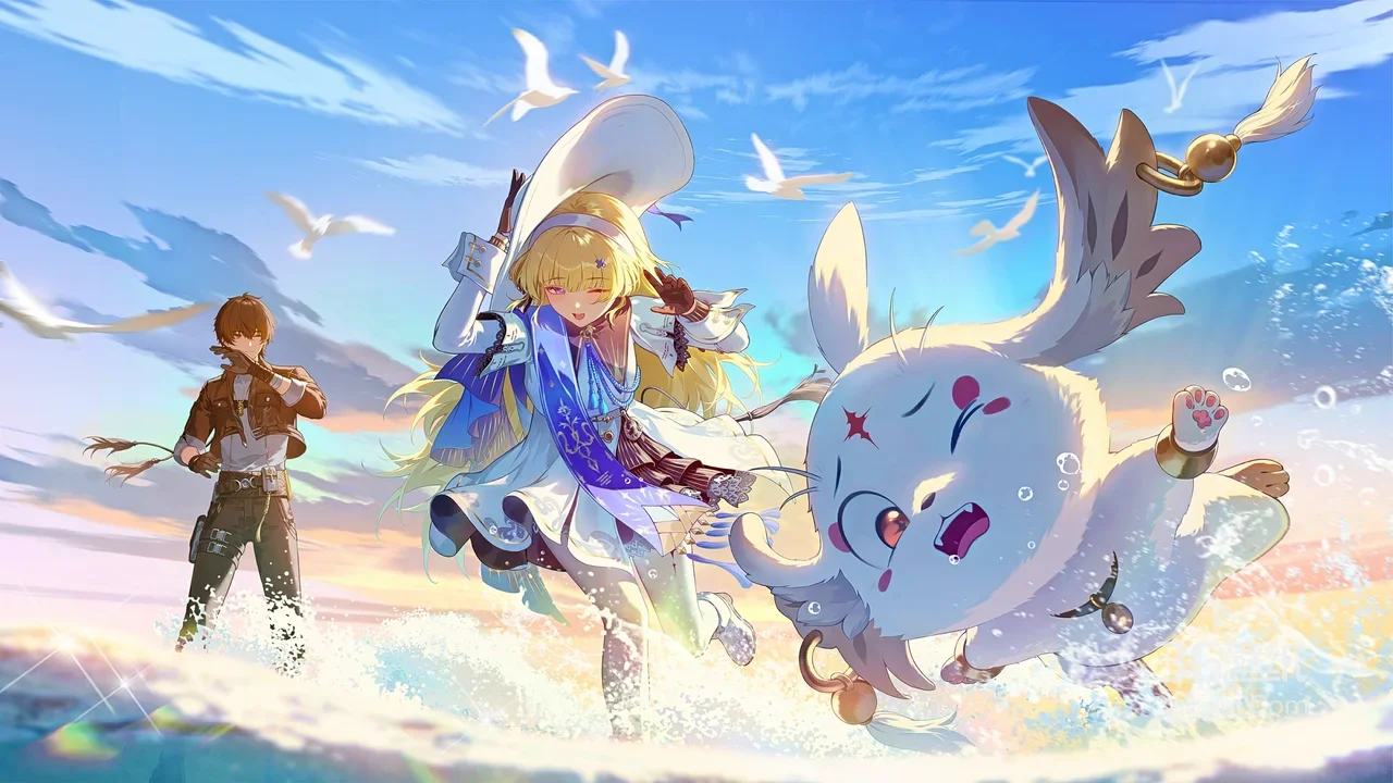 金发少女·萌宠戏水 唯美二次元游戏宽屏壁纸1