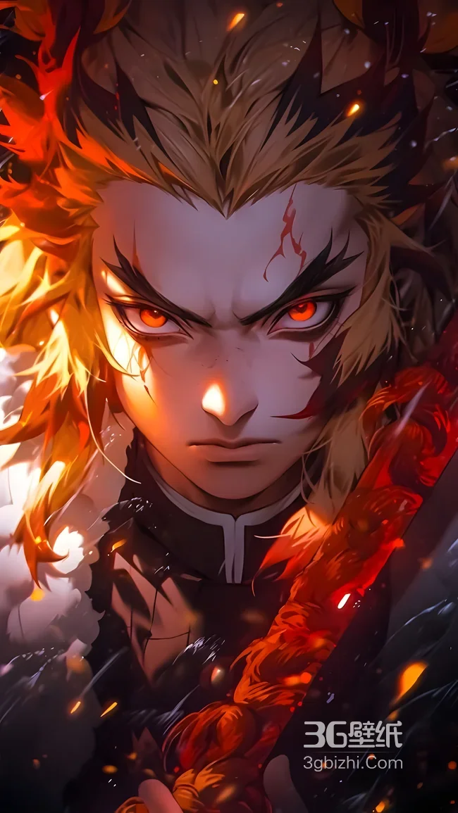 炼狱杏寿郎·炎焰缠身 日漫热血风 鬼灭之刃高燃手机壁纸1