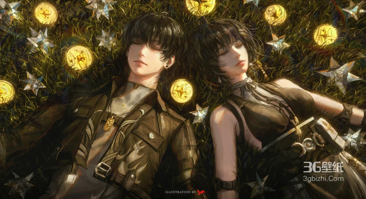 双动漫角色·金币星草甸·唯美写实原创插画 桌面美化热款1