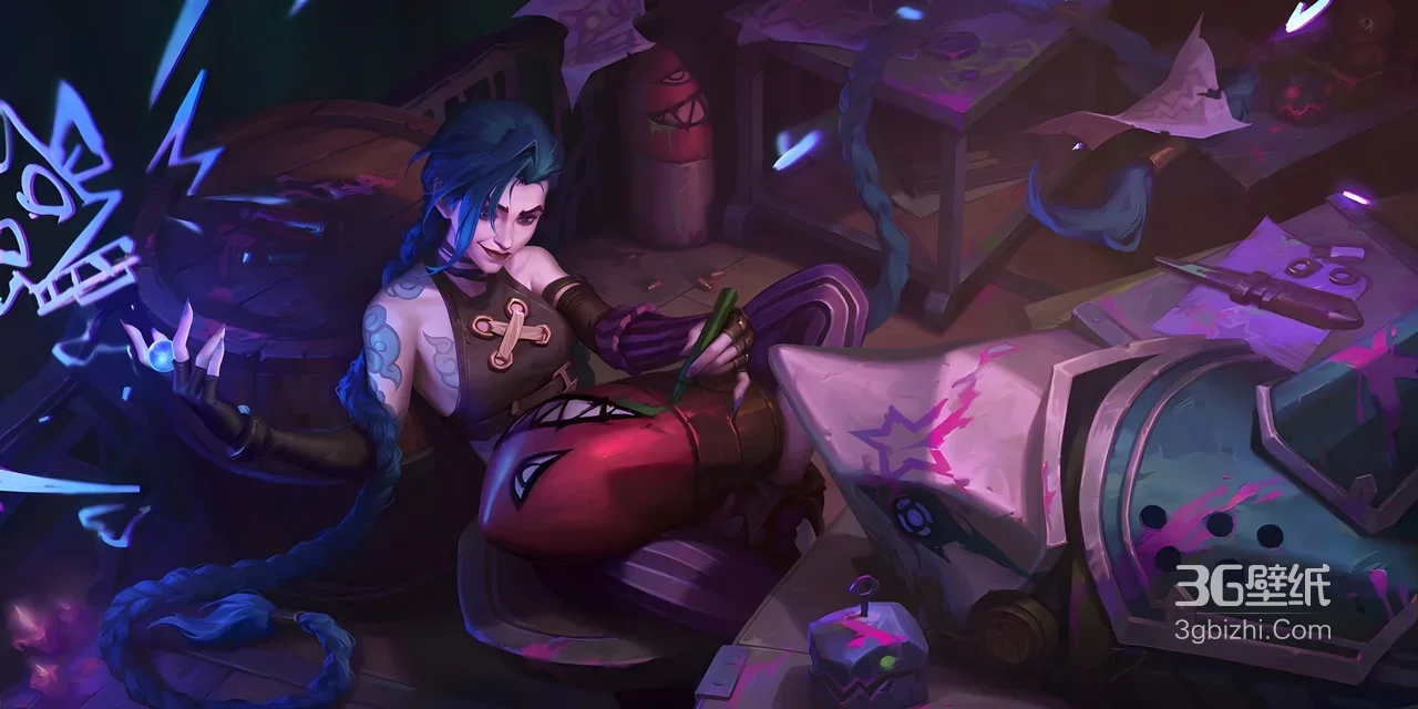 金克丝·疯狂涂鸦 英雄联盟暗黑风游戏壁纸（宽屏车机壁纸）1