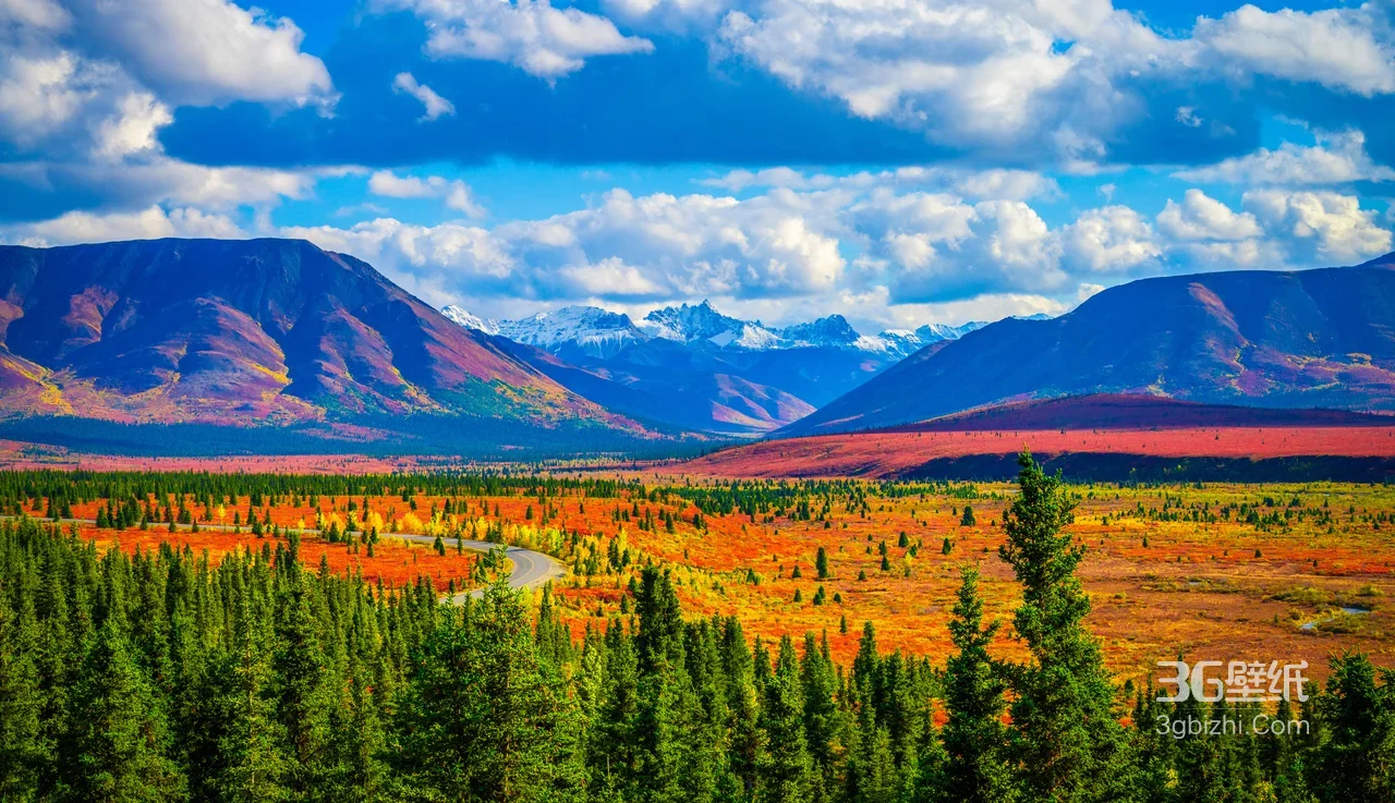 秋景山脉彩林公路·唯美写实自然风景电脑壁纸（高饱和风光）1