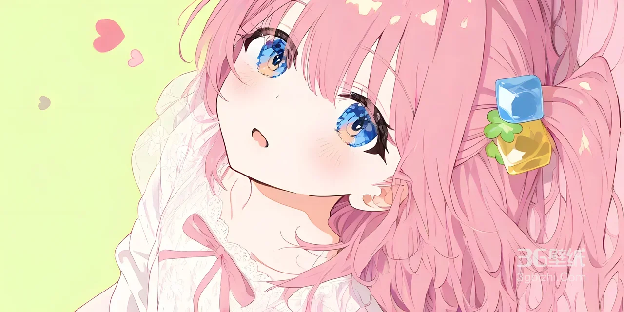 粉发蓝眸萌系少女·日系清新宽屏车机壁纸 超高清1