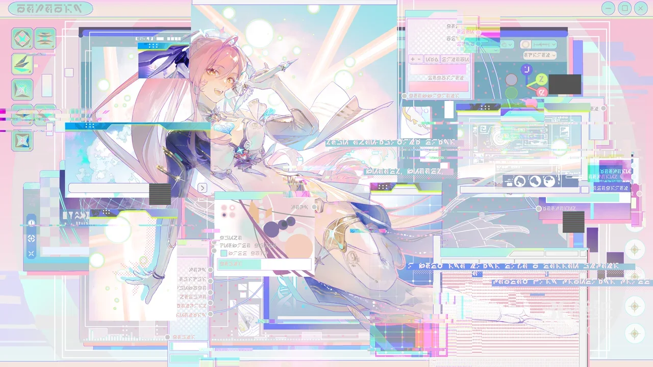 赛博朋克梦幻风 粉色长发科技服饰二次元角色电脑壁纸1