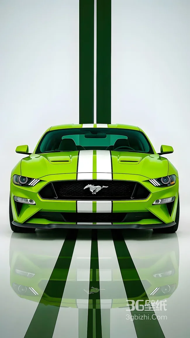 福特野马·荧光绿条纹跑车·简约写实超跑风手机壁纸1
