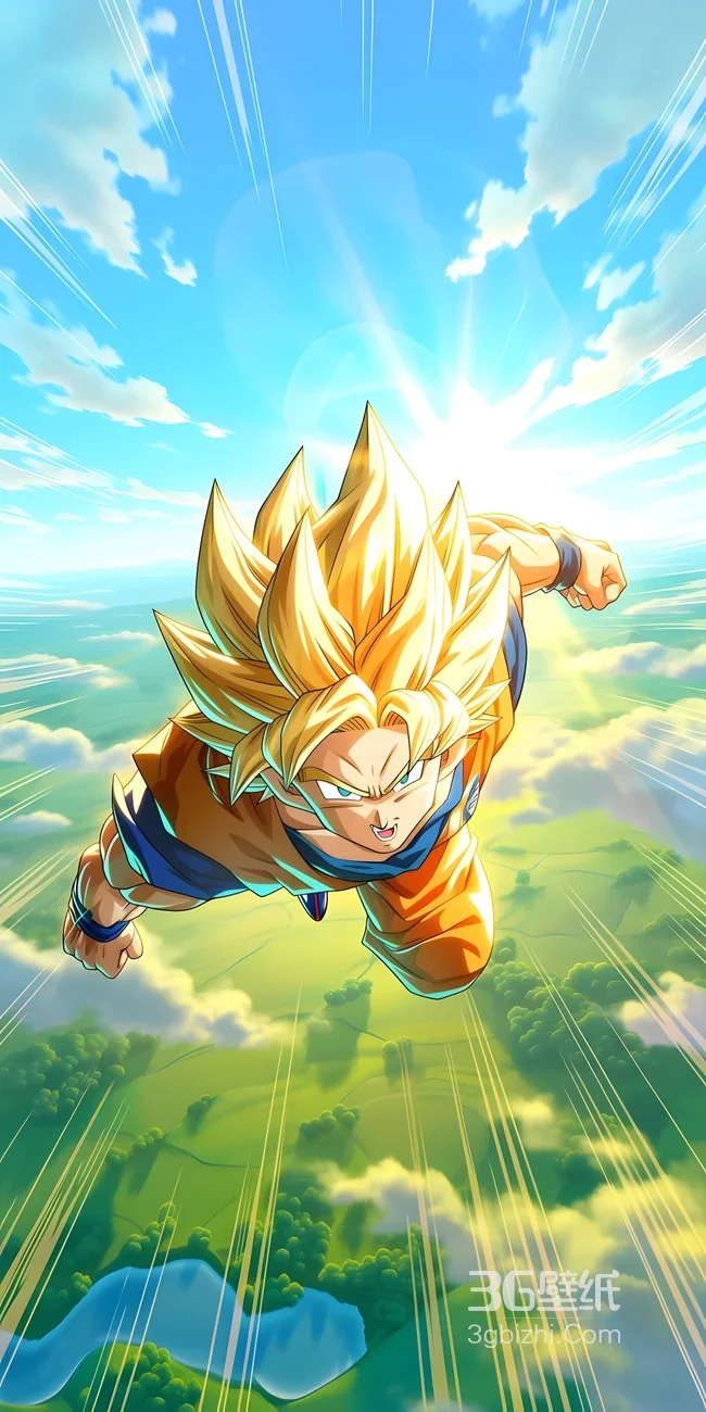 孙悟空·超级赛亚人飞行 日系热血战斗手机壁纸1