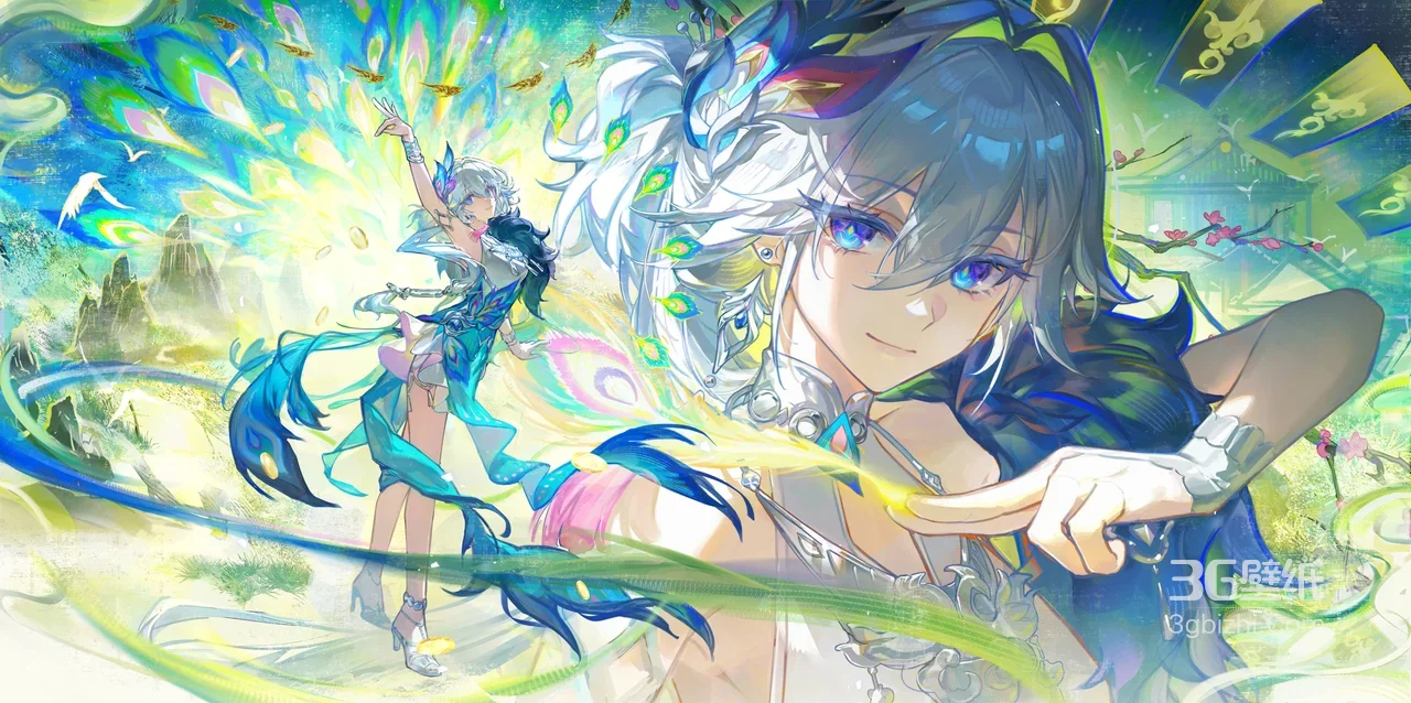 孔雀元素国风唯美角色宽屏车机电脑壁纸1