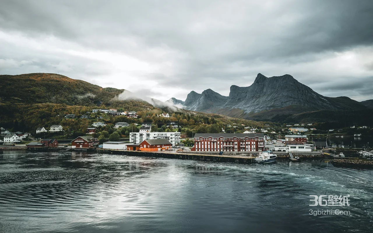 北欧海滨小镇港湾·写实冷峻风 峡湾山脉电脑壁纸1