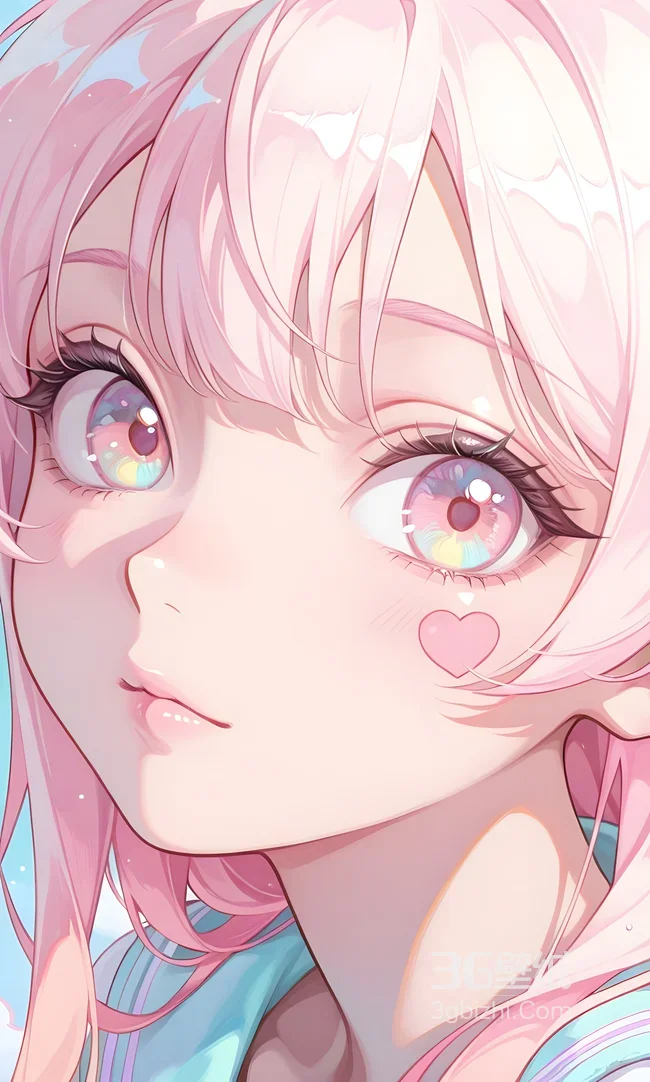 粉色长发美少女·彩虹眼瞳爱心腮红 日系唯美动漫原创手机壁纸1