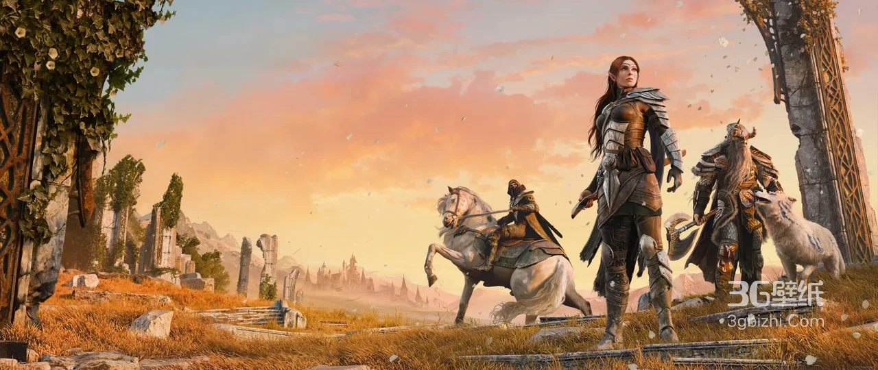 上古卷轴OL 奇幻冒险小队·写实风 废墟黄昏游戏场景 宽屏电脑壁纸1