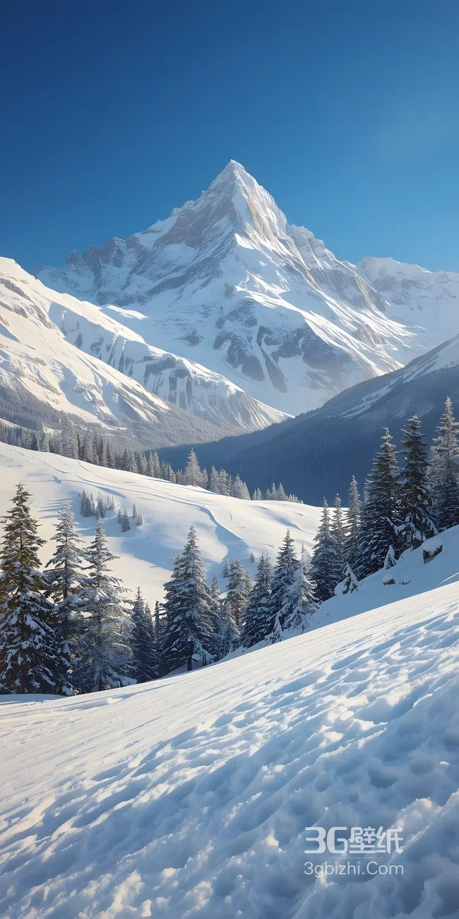 雪山群峰雪松林·唯美写实·高清冬日山景壁纸1