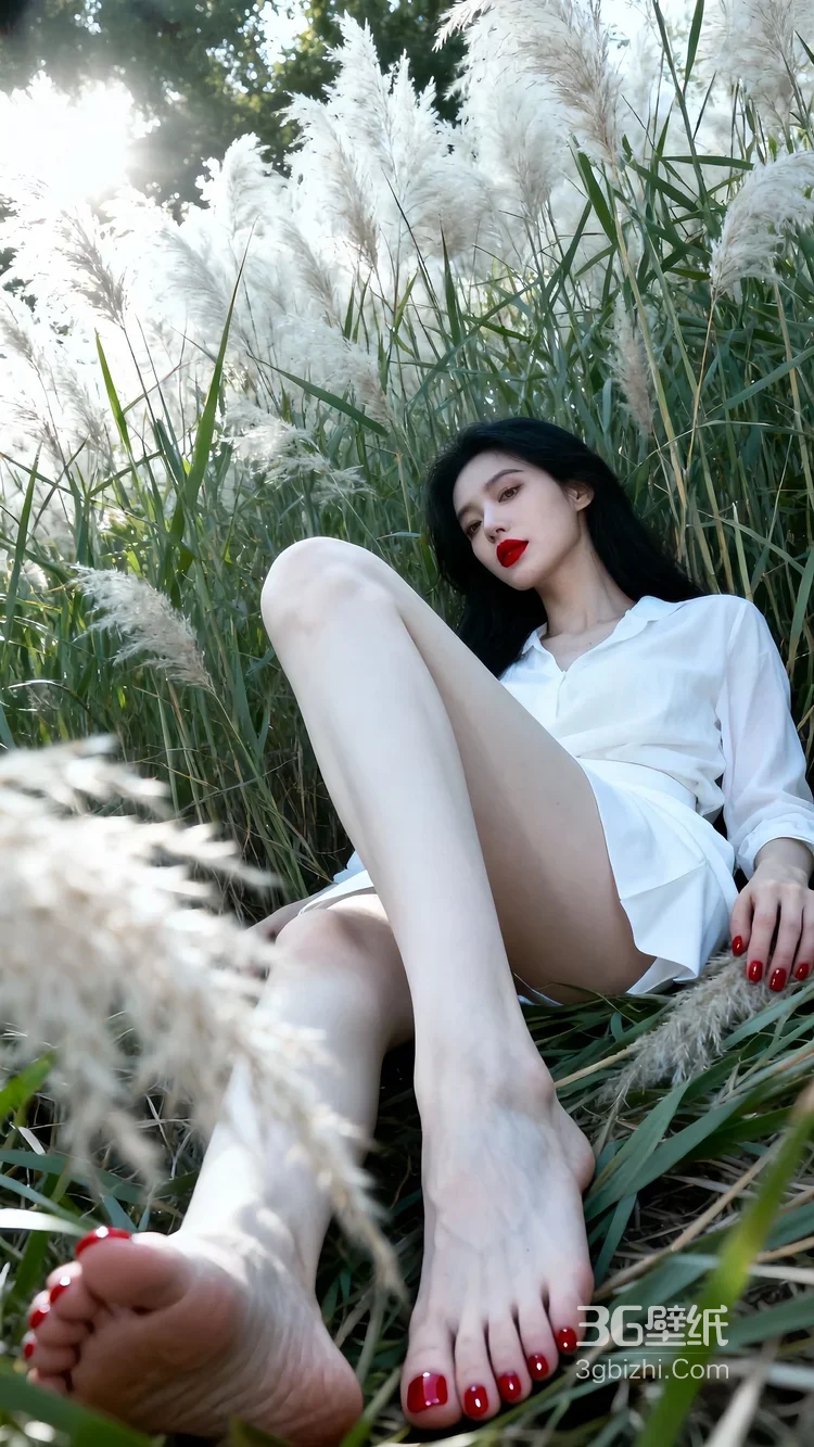 芦苇丛中白衣女子·唯美写实风 氛围感美女写真5