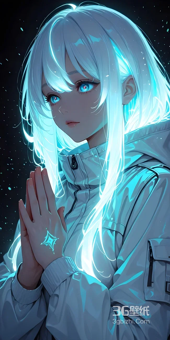 电光银发少女·赛博唯美风 原创插画高人气手机壁纸1