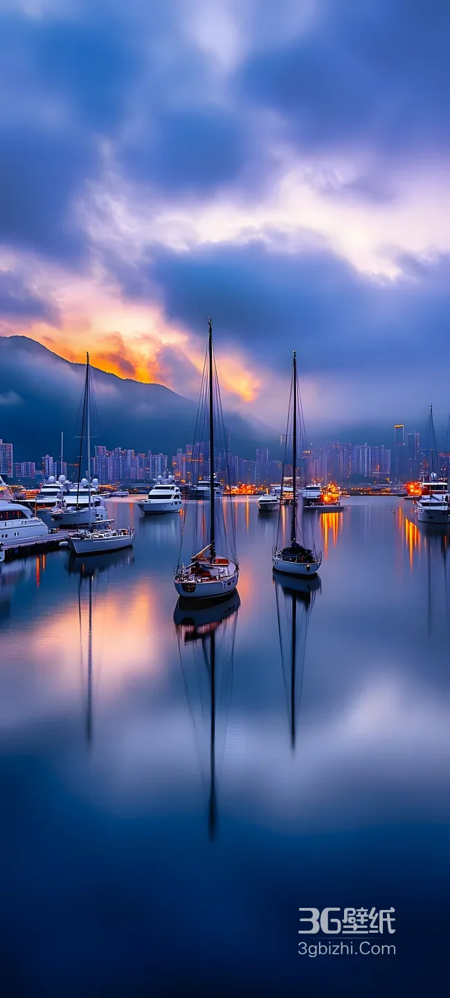 港湾帆船城市暮色·唯美风高质感夜景壁纸1