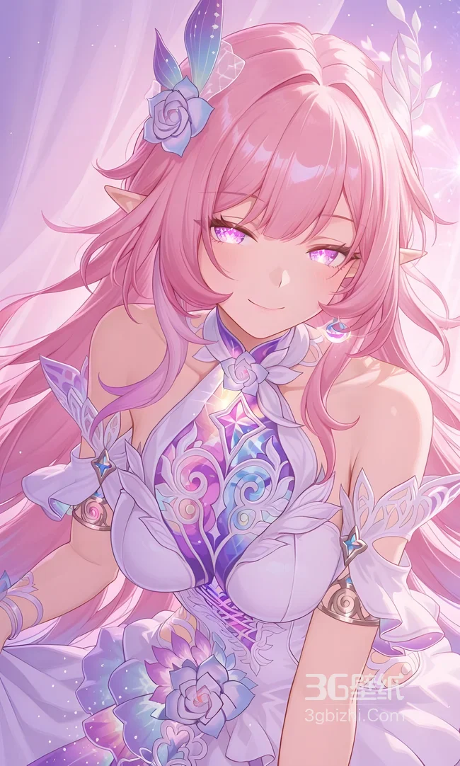 粉发精灵耳少女·唯美梦幻风 精灵花境主题壁纸1